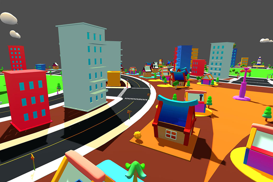 stylized cartoon city 3d environment, 3d cartoon city, 3d city props,