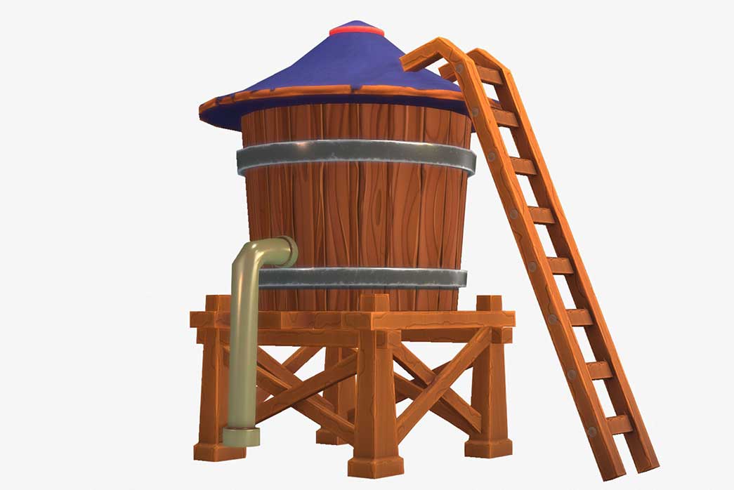 stylized water tank 3d model, water tank 3d model, 3d water tank,