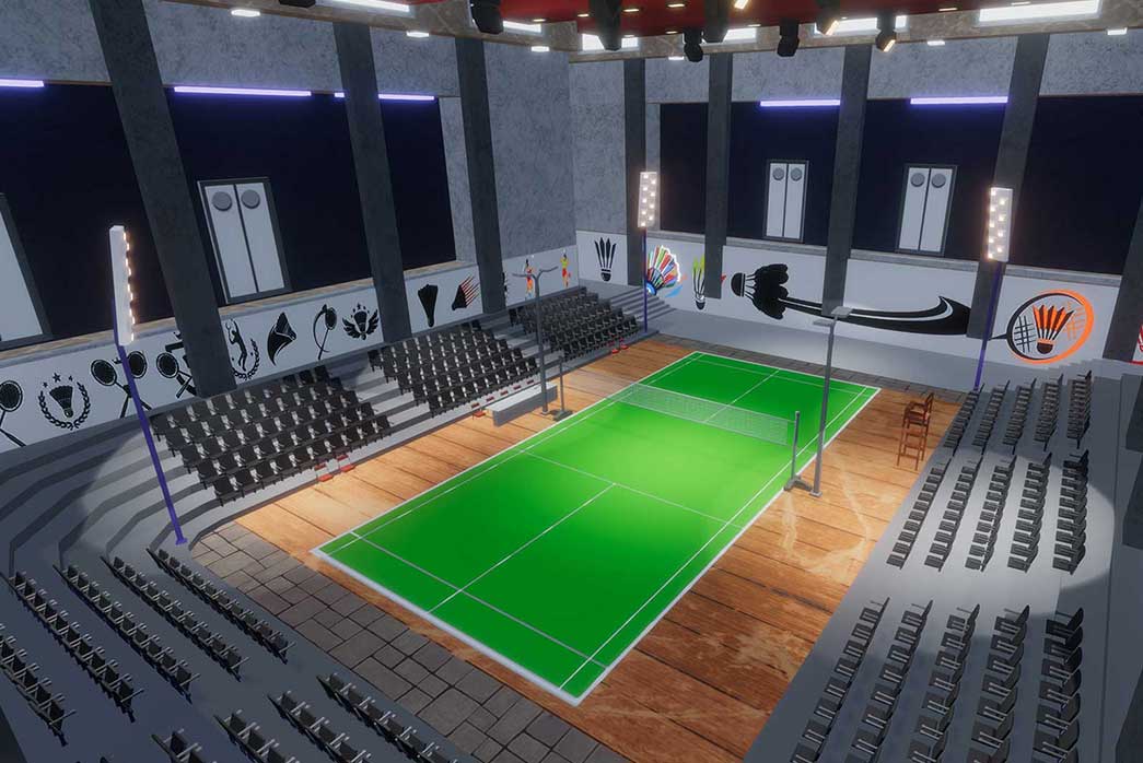 badminton court 3d arena, 3d badminton court, badminton court 3d model, badminton indoor arena,